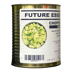Future Essentials canned broccoli open can with chopped pieces, quick rehydration ready