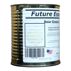 Future Essentials sour cream powder label close-up showing 10-year shelf life.