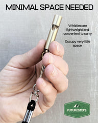 FutureSteps Premium Brass Whistles with lanyards for easy everyday carry.
