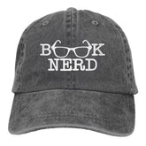 fwoeqiz Book Nerd Hat front view shows distressed denim for casual retro style.