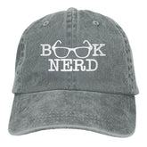 Fwoeqiz Book Nerd Hat front view in distressed denim for casual everyday wear.
