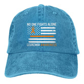 The fwoeqiz leukemia awareness hat in distressed blue denim for casual wear.