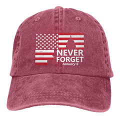 Fwoeqiz Never Forget cap with bold red distressed look for casual wear.