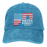 fwoeqiz Never Forget cap front view for daily wear with vintage denim vibe