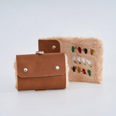FYENTMT genuine leather fly fishing wallet opened showing fly bait compartments