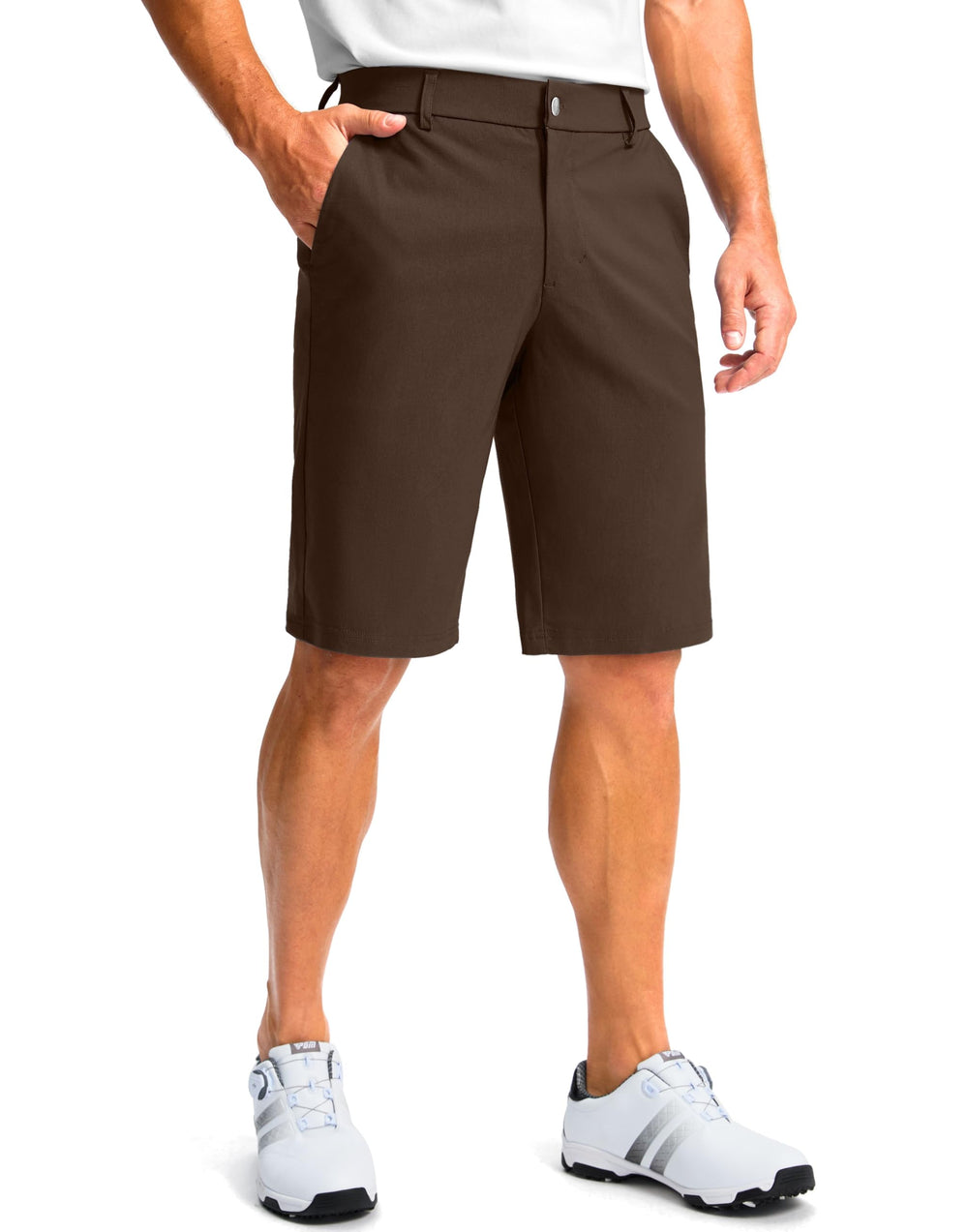 G Gradual golf shorts 11in inseam front view with 4-way stretch for mobility.