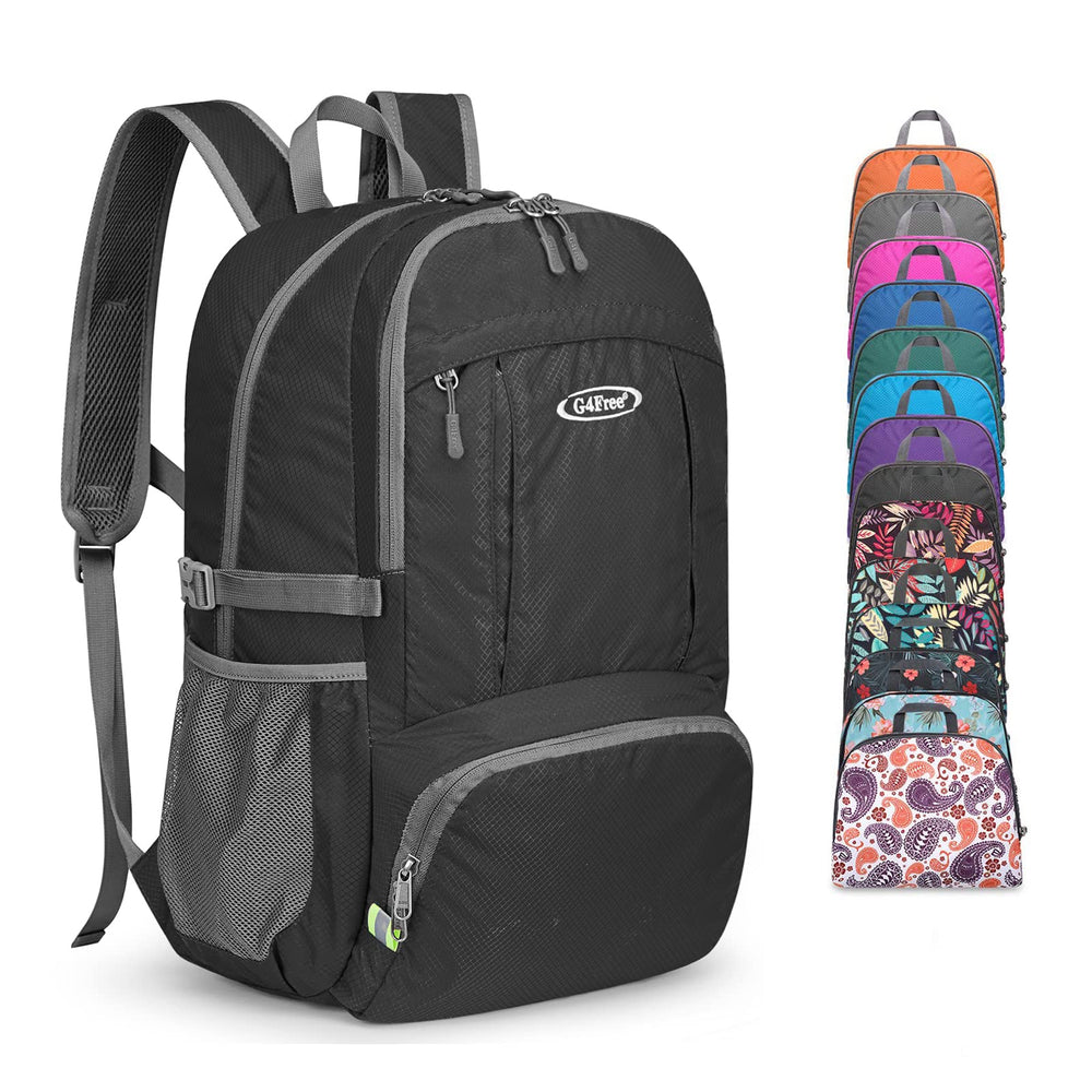 G4Free 40L packable backpack folded in pocket for compact storage