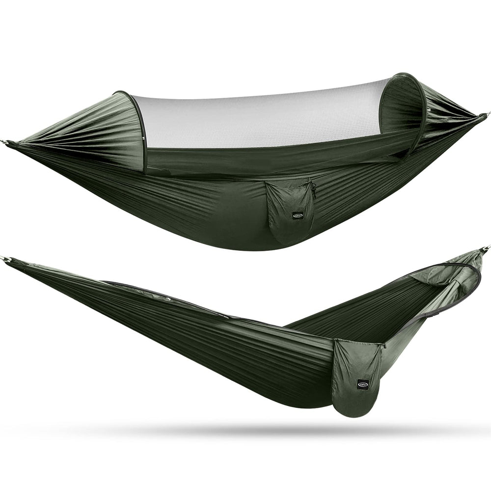 G4Free large camping hammock with mosquito net assembly enables quick outdoor setup