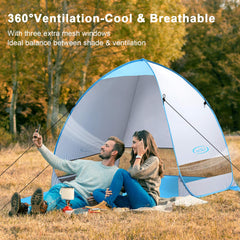 G4Free UV-protection tent uses silver-coated fabric for sun defense.