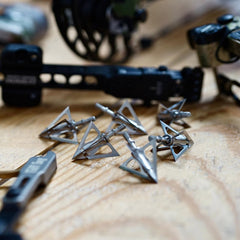 G5 Outdoors Striker X broadhead four blades spread for increased cutting area.
