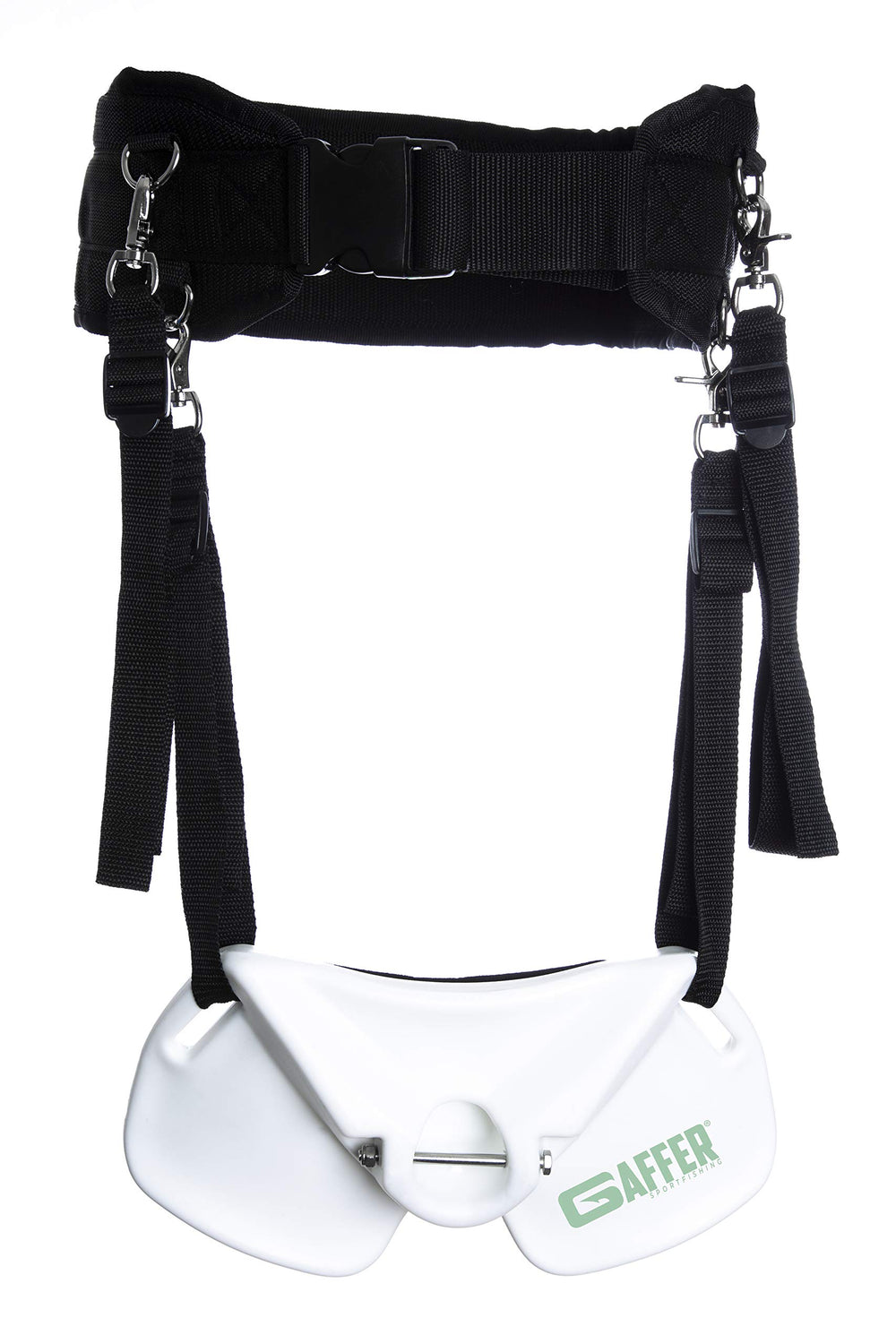 GAFFER SPORTFISHING Wide Body Fishing Belt front view demonstrates secure hands-free fighting on boats.