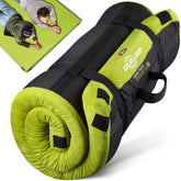 Gaialoop 3inch memory-foam camping mattress rolled for compact storage and transport.