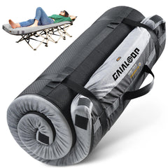 Gaialoop 4inch thick camping mattress rolled in case for easy transport.