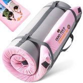Gaialoop memory foam camping mattress rolled up, portable for car trips.