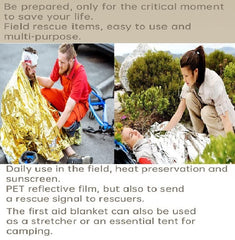 GALAXYLENSE emergency Mylar blanket unfolded layout provides compact warmth in emergencies.