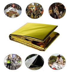 GALAXYLENSE blanket opened with reflective surface for heat retention and shelter