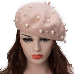 Galsawi pearl-beaded beret cap enhances winter outfits with elegant sparkle