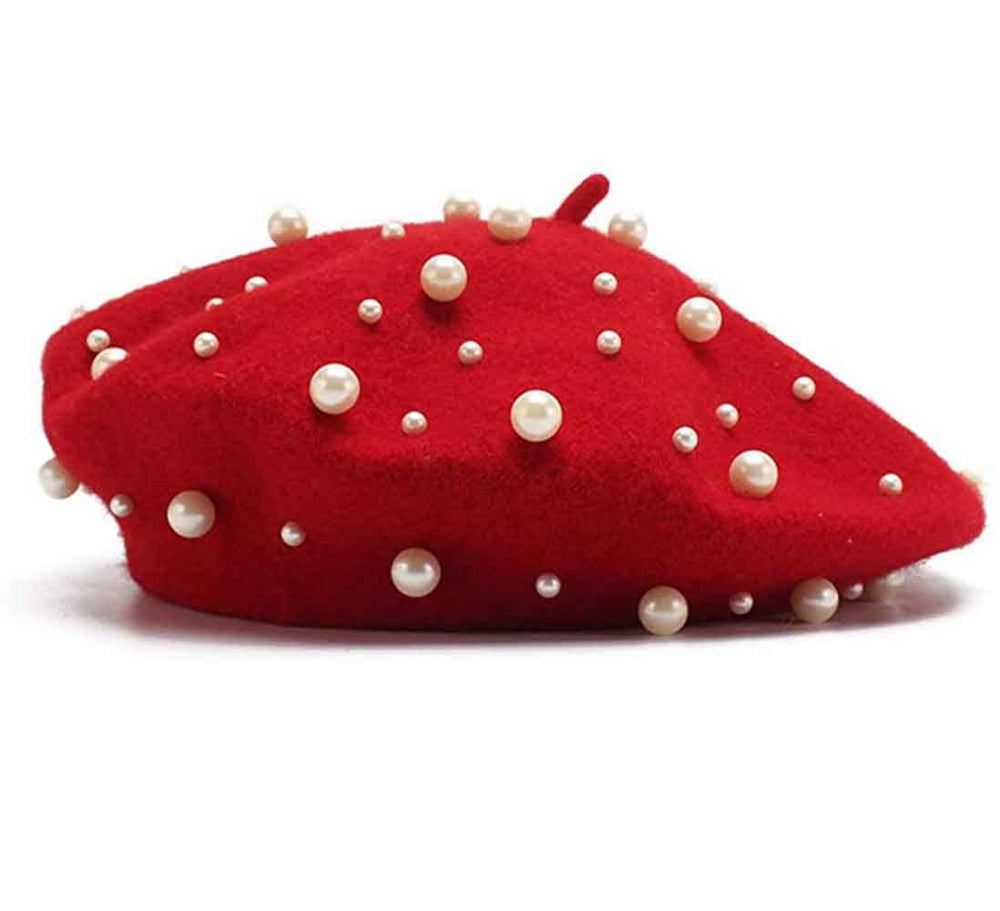 Galsawi women's winter hat knitted beanie with pearl beads, front view