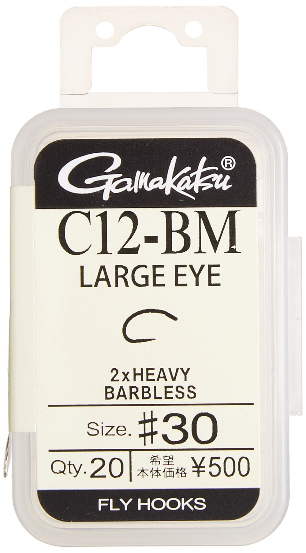 Gamakatsu 67215 fly hook C12-BM Large Eye No. 30 NS Black pack of 20