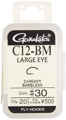 Gamakatsu 67215 fly hook C12-BM Large Eye No. 30 NS Black pack of 20