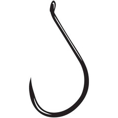 Gamakatsu barbless octopus hook closeup in black shows a sharp forged steel point.