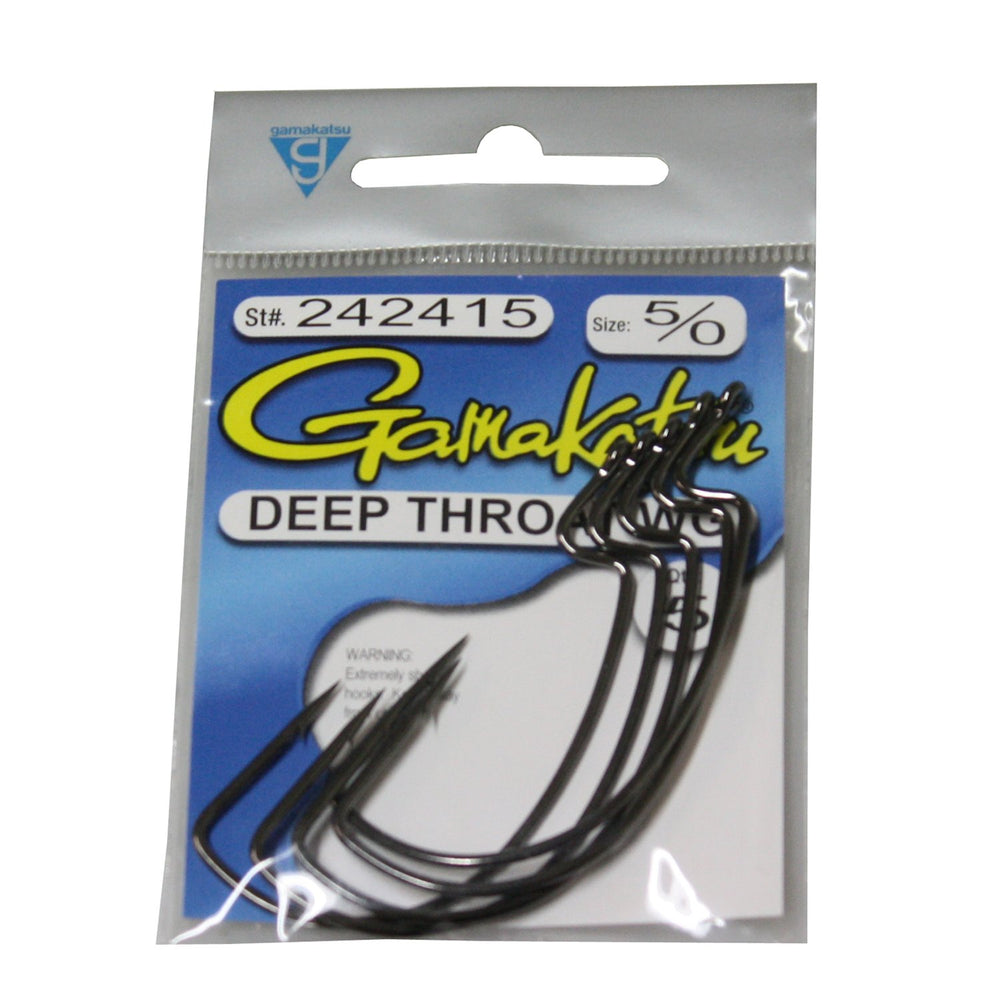 Gamakatsu Deep Throat Wide Gap Worm Hook 5/0, black, 5 per pack