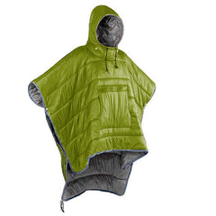 Gaorui winter poncho coat worn in army green for outdoor warmth.