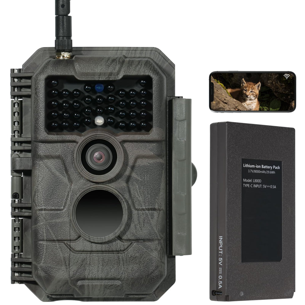 GardePro E6P battery pack showing 8000mAh capability for long outdoor power