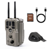 GardePro E8 2.0 trail camera front view with dual antennas for remote monitoring.