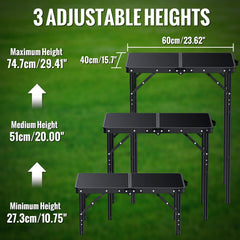 GARLLEN 2ft folding camping table side view highlights slim portable profile