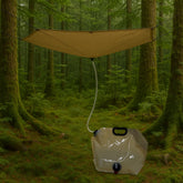 GARVIN rainwater system hanging-setup demonstrates quick, hands-free water access during camping trips.