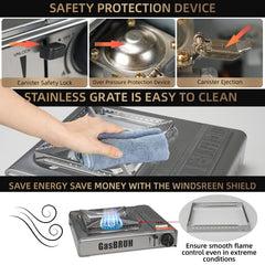GasBRUH stove with 10,000 BTU flame for quick outdoor meals