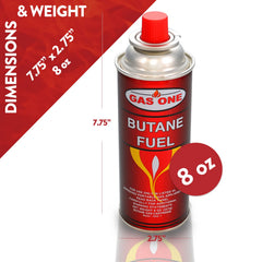 Gas One 8oz butane canister for extended outdoor cooking.