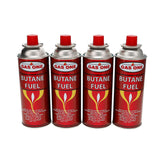 Gas One 4-pack butane canisters ready for camp stove use.