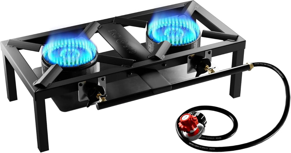 GasOne high-pressure double burner with heat shield for seafood boils and camping