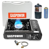 GASPOWOR dual fuel camp stove with windblocker for steady outdoor flames