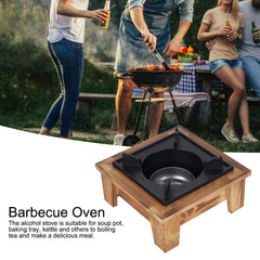 Gavigain portable stove shows sturdy iron-wood construction for stable outdoor use.