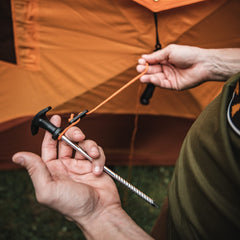 Gazelle Tents stake set with molded handle for easy removal and tie-off.