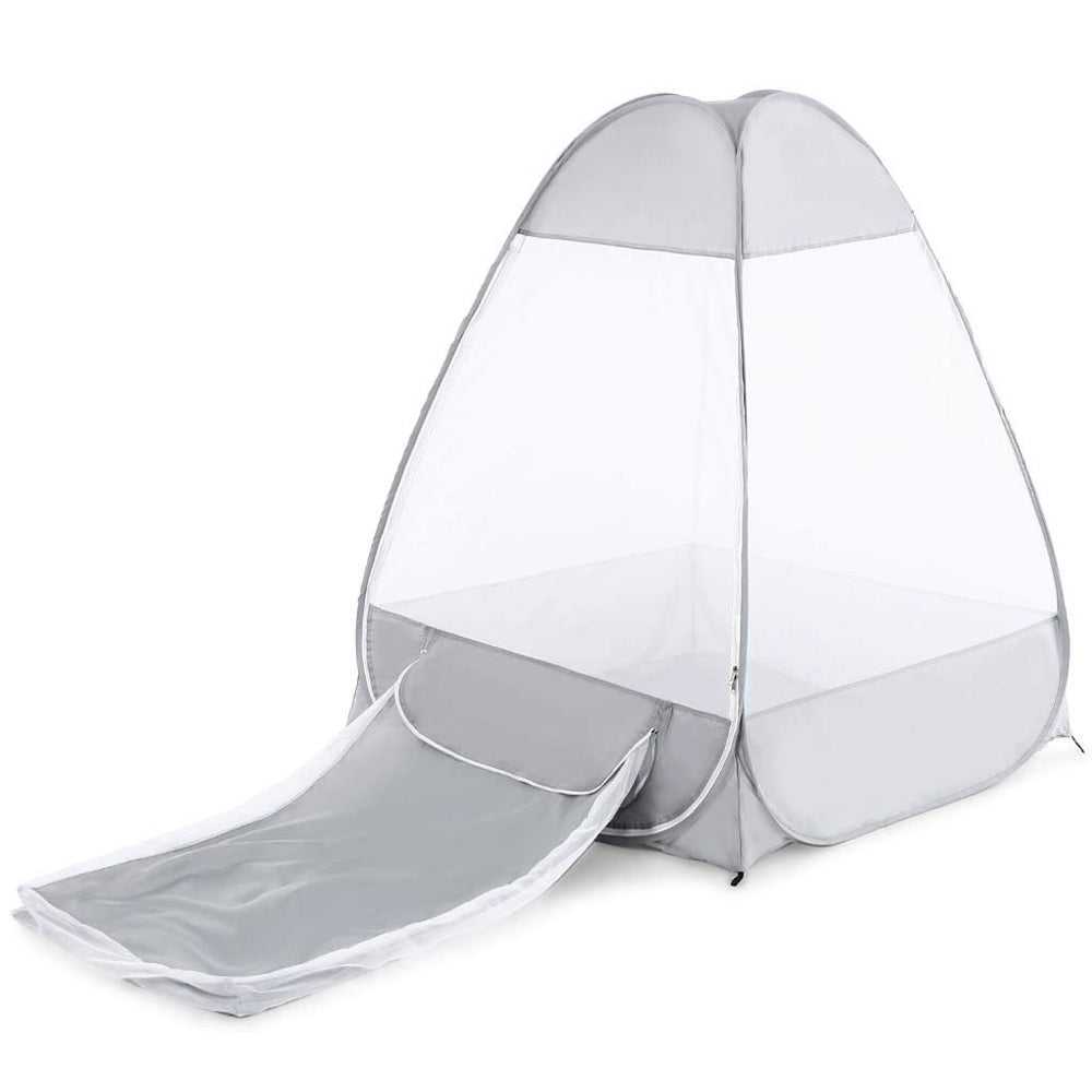Gbyao tent exterior view showing mosquito-free meditation space