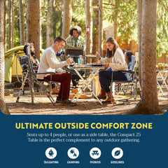 GCI Outdoor Compact Camp Table 25 built-in carry handle enhances portability.