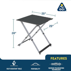 GCI Outdoor Compact Camp Table 25 heat-resistant top safe for small camp stove use.