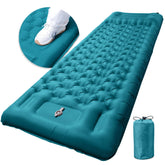 GDREAMT inflatable camping sleeping pad fully inflated showing 4-inch comfort for nights outdoors.