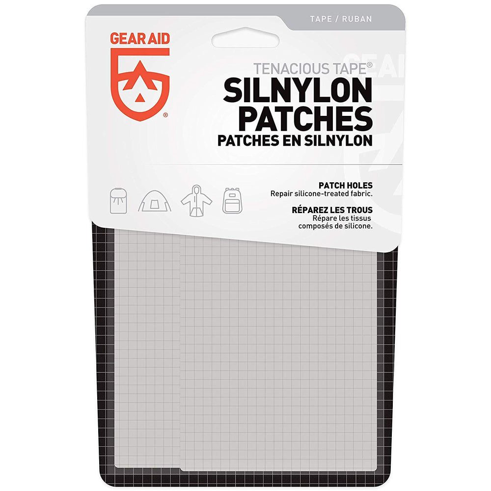 GEAR AID Tenacious Tape patch on silnylon tent for quick permanent repair