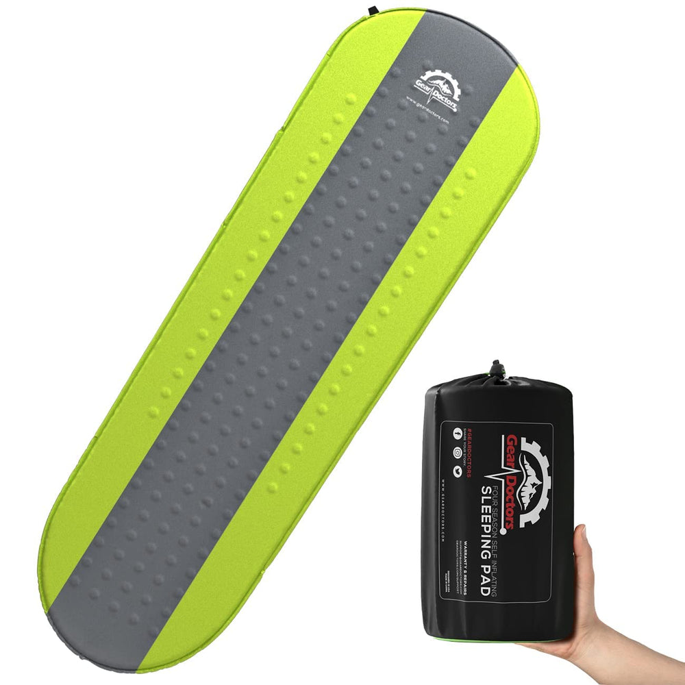 Gear Doctors self-inflating sleeping pad valve closeup for quick setup and reliable inflation.