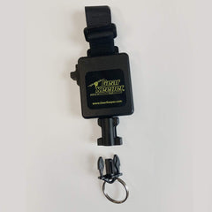 Hook and loop mount attached to vest, waders, or kayak D-ring