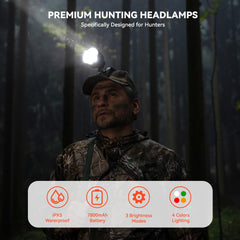 GearOZ headlamp with 7800mAh battery enables extended outdoor hunts.