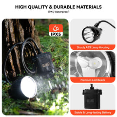 GearOZ rechargeable headlamp with 10400mAh battery for long outdoor sessions.