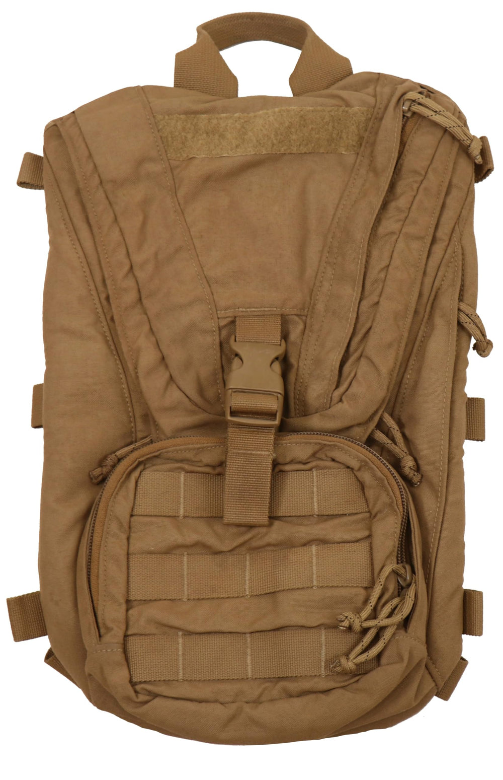 Gear Rack USGI FILBE coyote brown hydration pack carrier front view for durable field use.