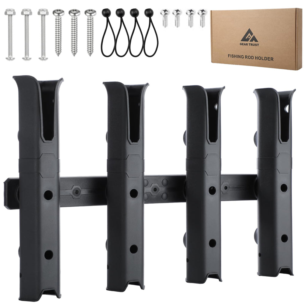 GearTrust 4-tube adjustable fishing rod holder mounted on garage wall