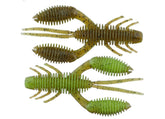 Geecrack Bellows Craw 3.5 in Green Pumpkin Chartreuse angled shot shows ribbed body for water displacement